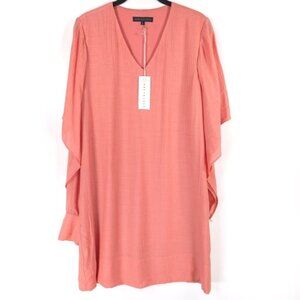 NWT ABBEY GLASS JOJO DRESS Mini Viscose Blend Open Sleeve VNeck‎ Textured SMALL